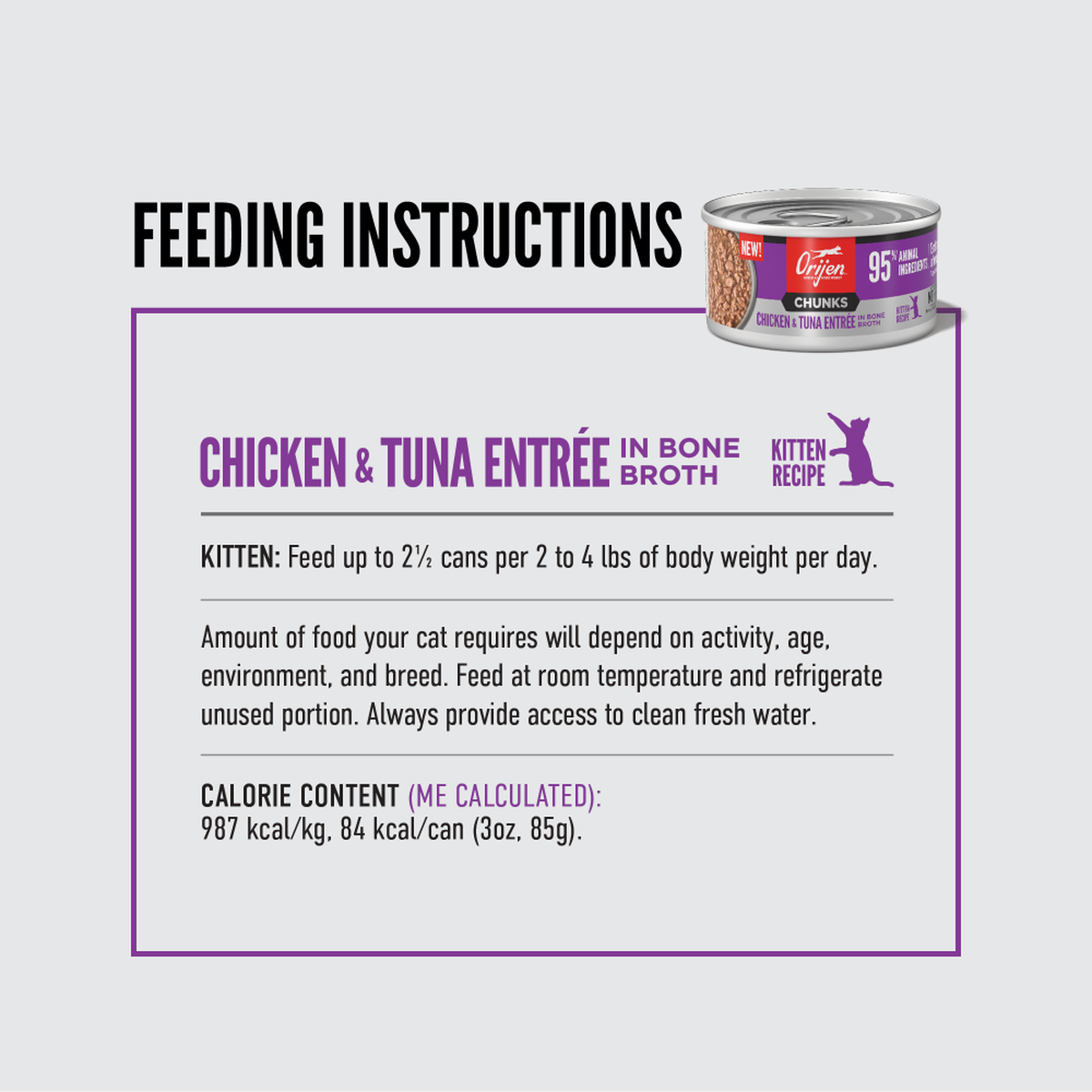 Orijen Chunks and Shreds Kitten Chicken & Tuna Wet Food 85g X 24
