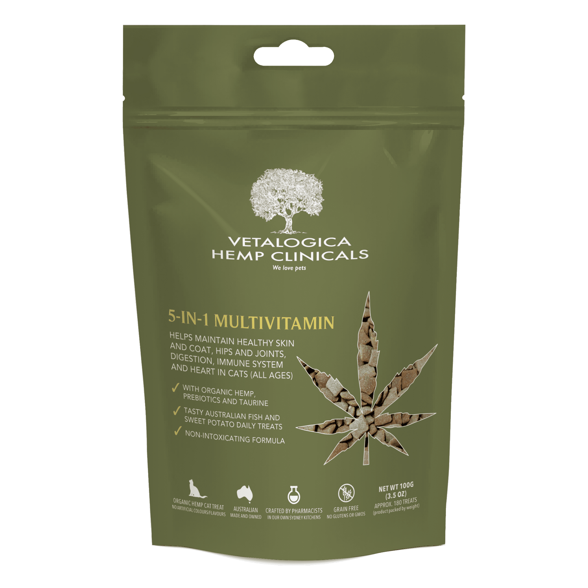 Vetalogica Hemp Clinicals 5IN1 Multivitamin Cat Treats 100G