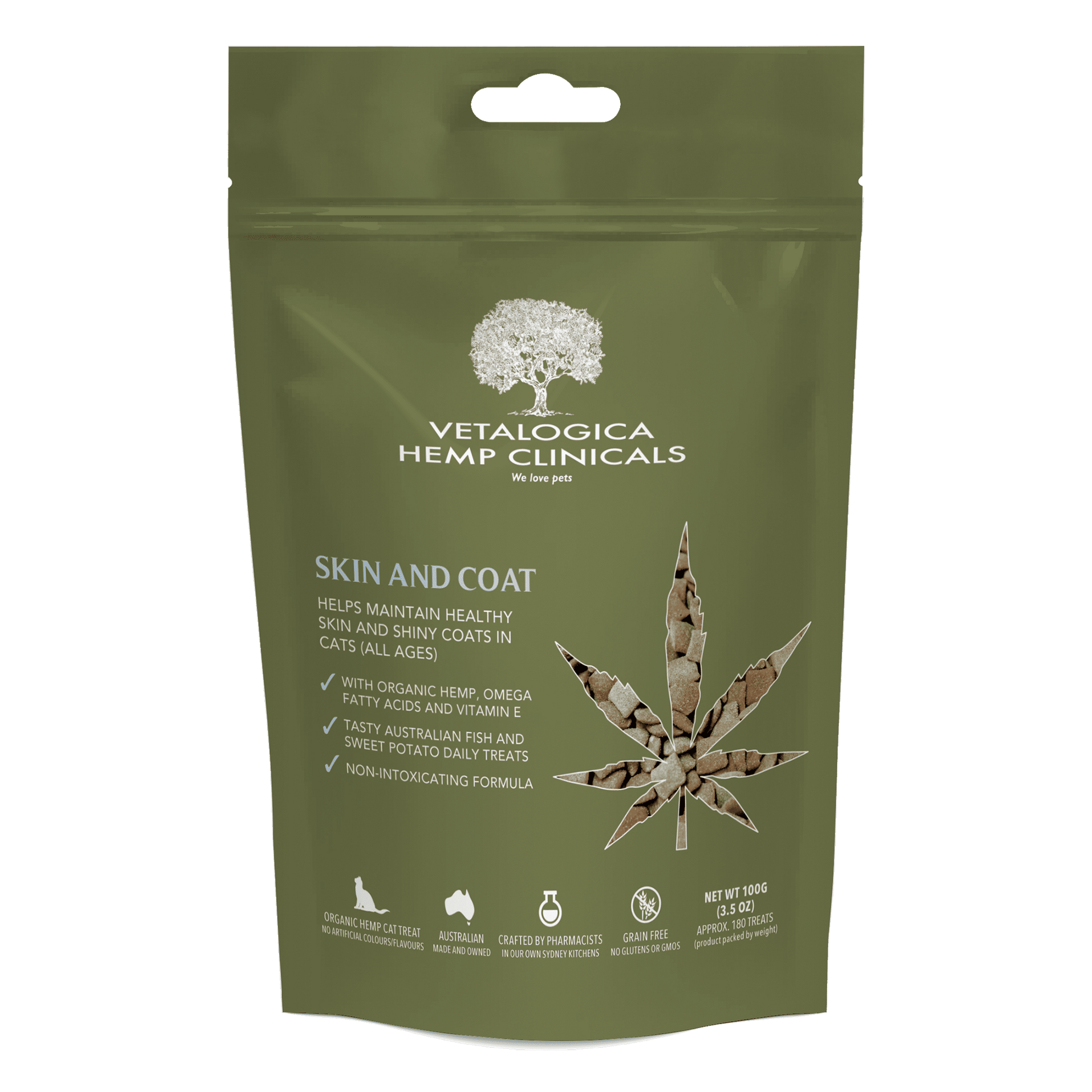 Vetalogica Hemp Clinicals Skin and Coat Cat Treats 100G