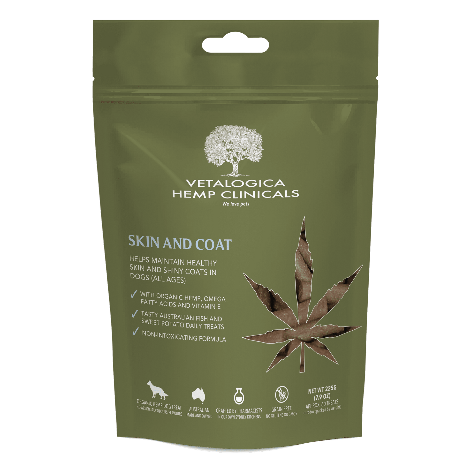 Vetalogica Hemp Clinicals Skin and Coat Dog Treats 225g