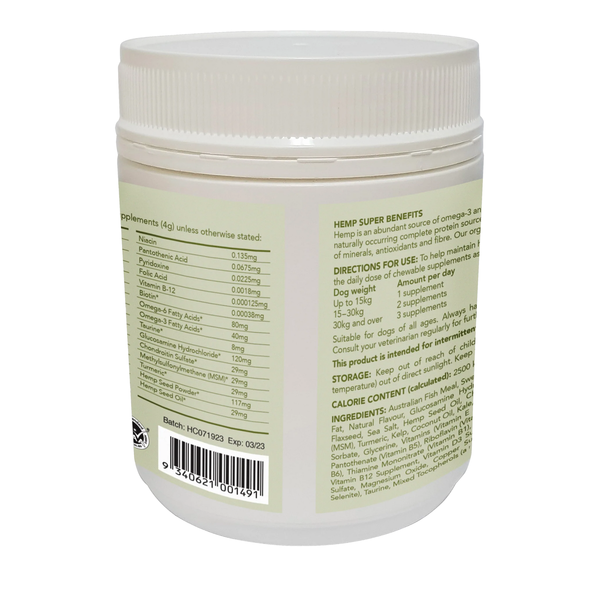 Vetalogica Hemp Clinicals Hip & Joint Plus Supplements for Dogs 300g