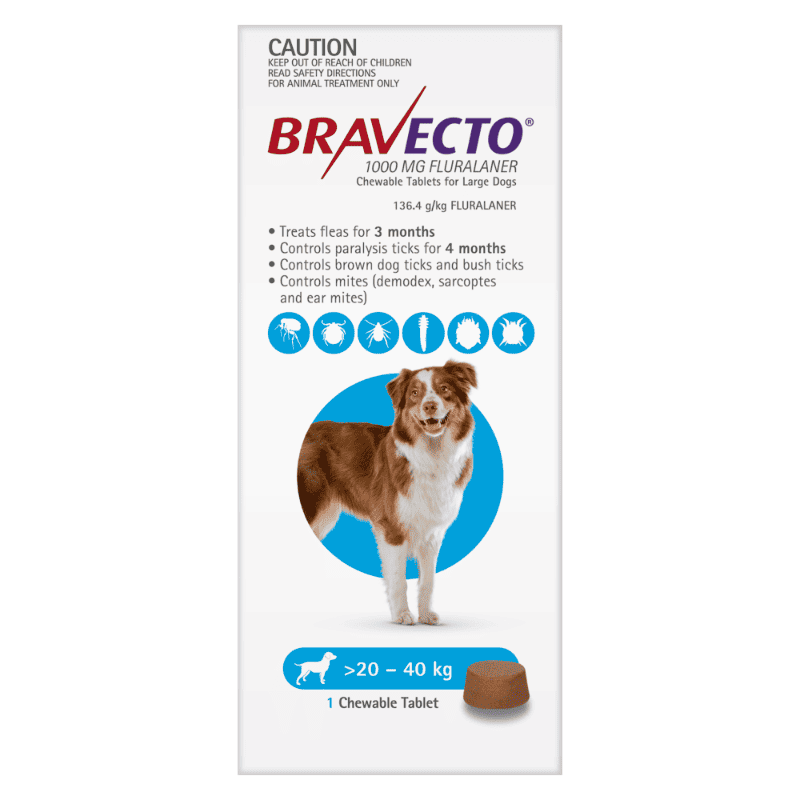Bravecto Chews Large Dog 20kg-40kg (Blue)