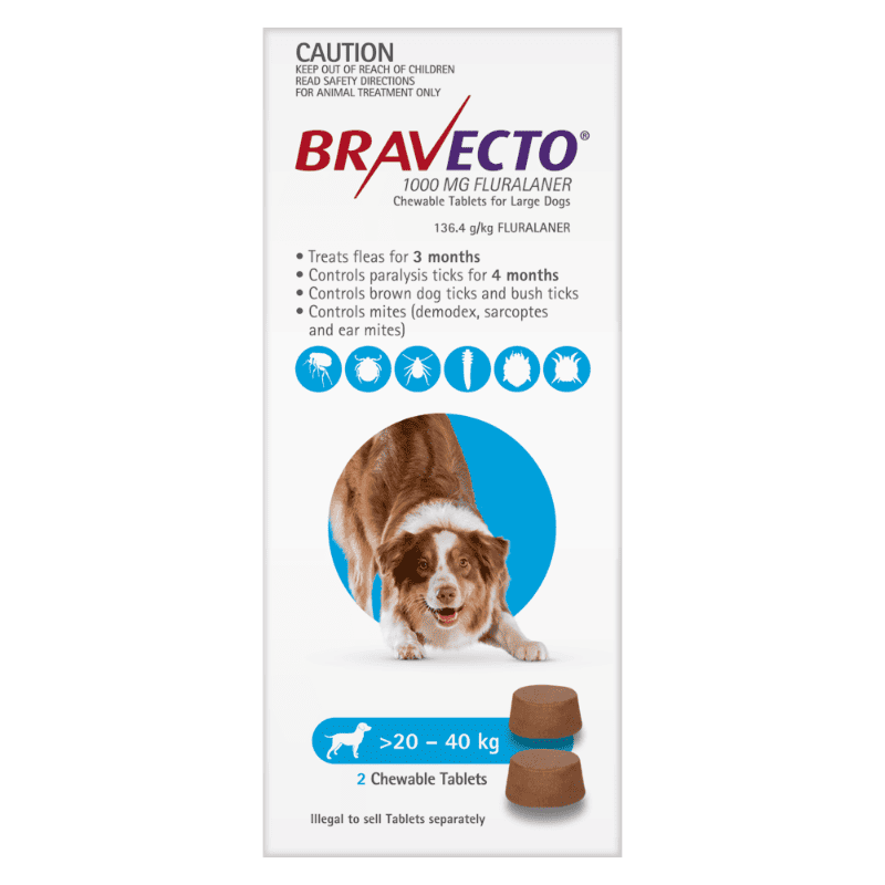 Bravecto Chews Large Dog 20kg-40kg (Blue)