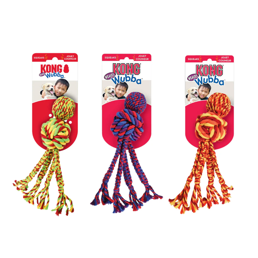 Kong Wubba Weaves with Rope Dog Toys - Assorted Colour