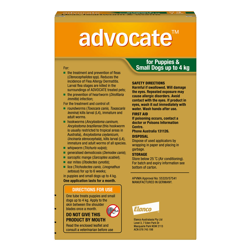 Advocate For Small Dogs and Puppies Fleas, Heartworm & Worm (Green)