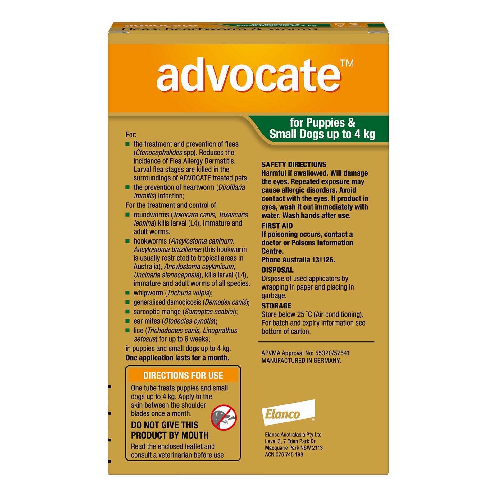 Advocate For Small Dogs and Puppies Fleas, Heartworm & Worm (Green)