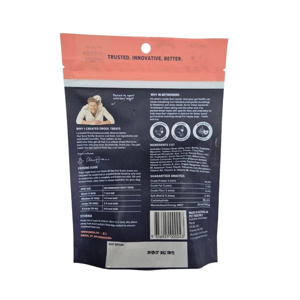 Drool In-Betweeners Gland and Gut Chicken Treats for Dogs 110g