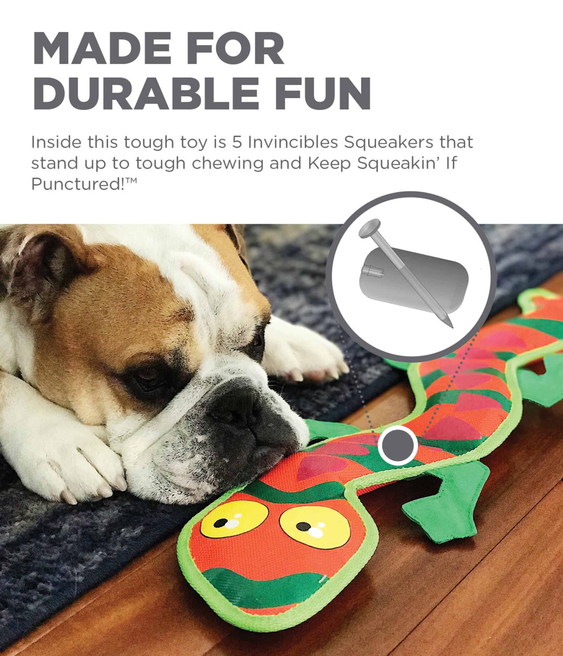 Outward Hound Dog Fire Biterz Exotic Lizard Large Dog Toy - Orange