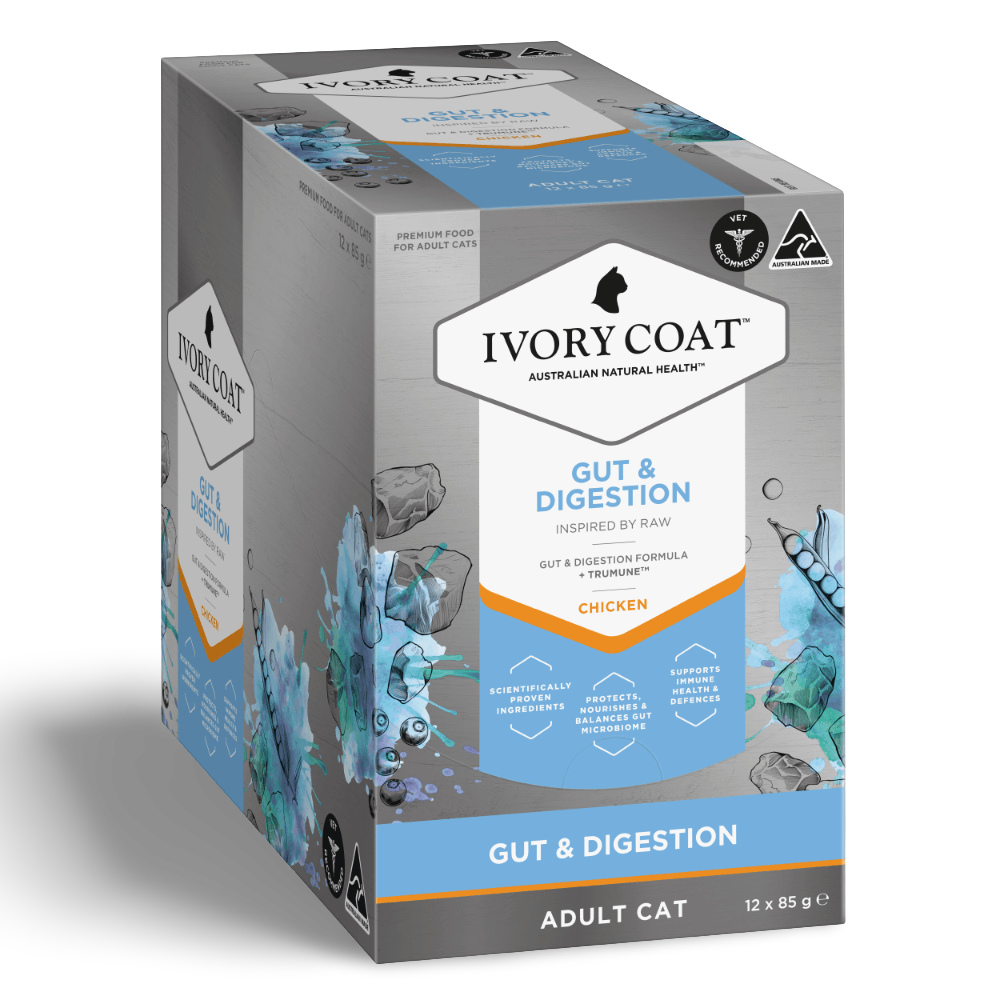 Ivory Coat Inspired by Raw Gut & Digestion Adult Wet Cat Food Pouch 85g 12 Pack