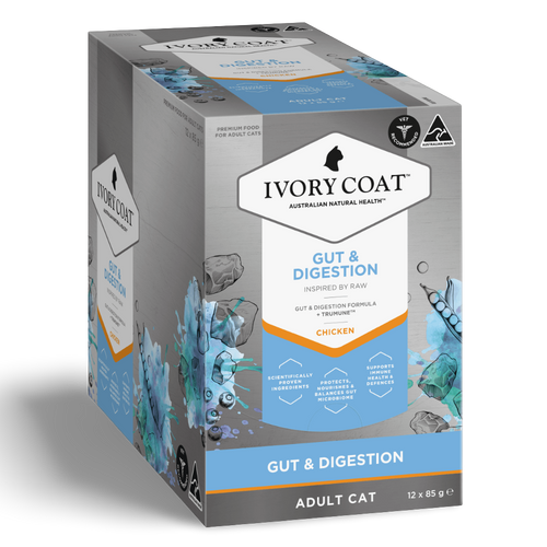 Ivory Coat Inspired by Raw Gut & Digestion Adult Wet Cat Food Pouch 85g 12 Pack