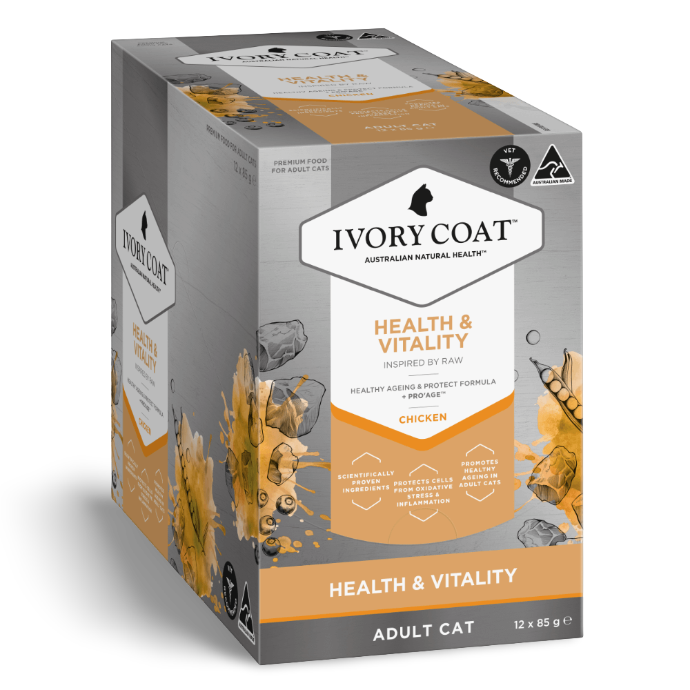 Ivory Coat Inspired by Raw Health & Vitality Adult Wet Cat Food Pouch 85g 12 Pack