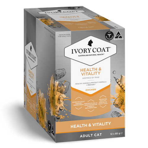 Ivory Coat Inspired by Raw Health & Vitality Adult Wet Cat Food Pouch 85g 12 Pack