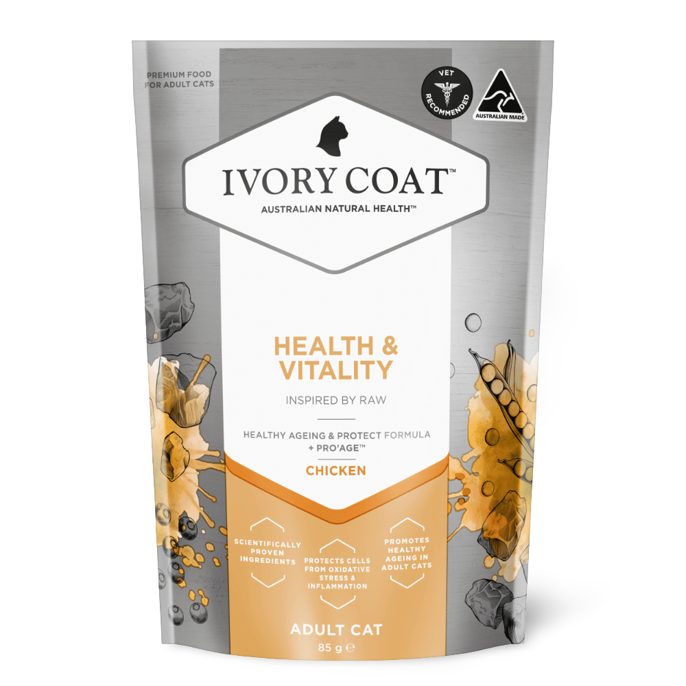 Ivory Coat Inspired by Raw Health & Vitality Adult Wet Cat Food Pouch 85g 12 Pack