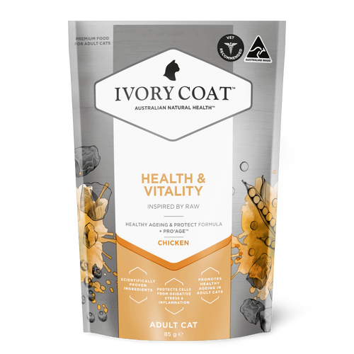 Ivory Coat Inspired by Raw Health & Vitality Adult Wet Cat Food Pouch 85g 12 Pack