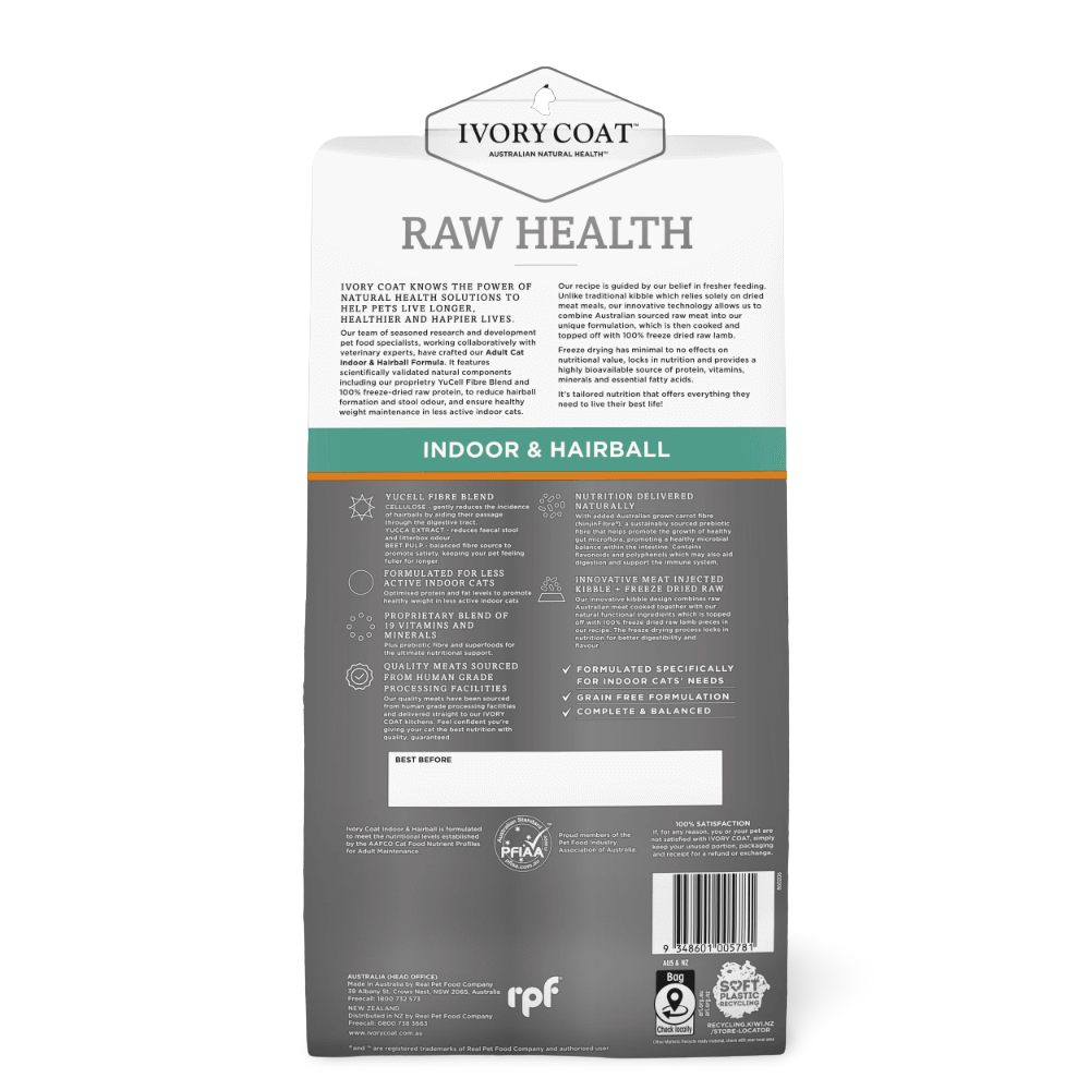 Ivory Coat Raw Health Indoor & Hairball Adult Dry Cat Food