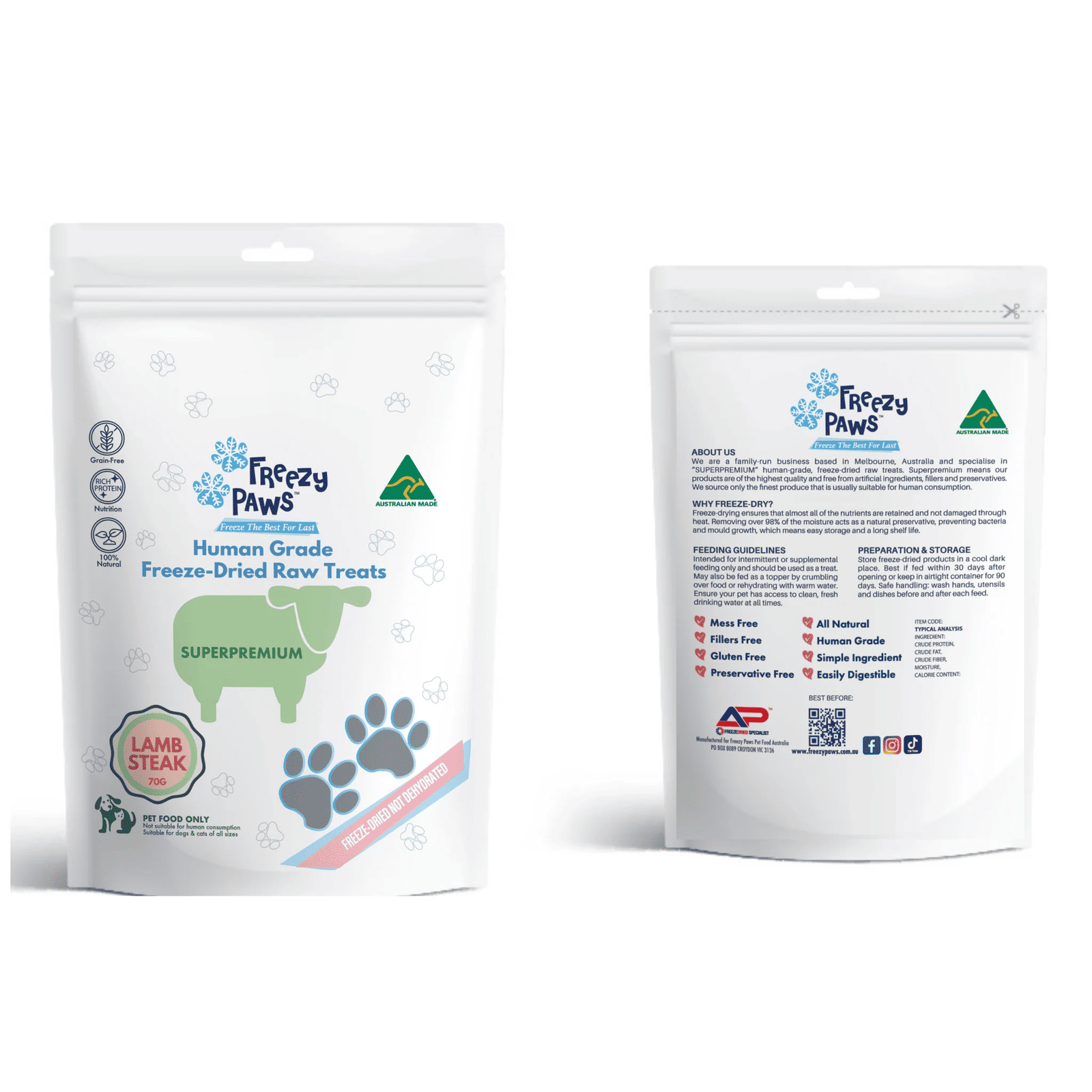 Freezy Paws Freeze Dried Lamb Steak Treats 70G